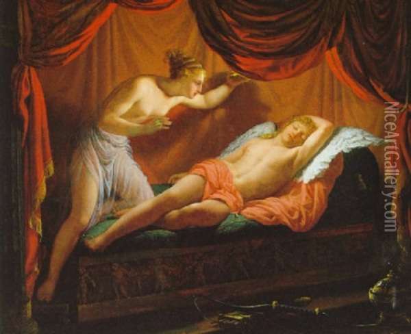 Psyche Und Schlafender Amor Oil Painting - Jean-Baptiste Regnault