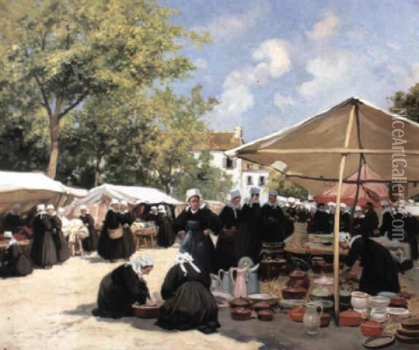 Markey Day, Concarneau Oil Painting - Henri Alphonse Barnoin