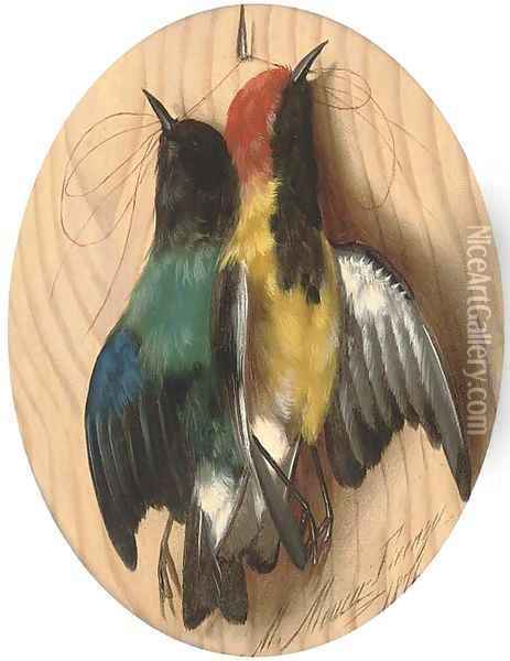 Hanging songbirds Oil Painting - Michaelangelo Meucci