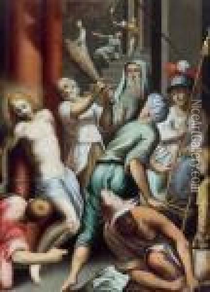 La Flagellazione Di Cristo Oil Painting - Acopo D'Antonio Negretti (see Palma Giovane)