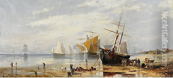 Marina Con Pescatori E Barche Oil Painting - J. Clays