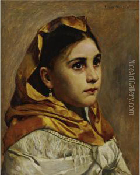 Portrait Of A Young Girl Oil Painting - Edwin Harris