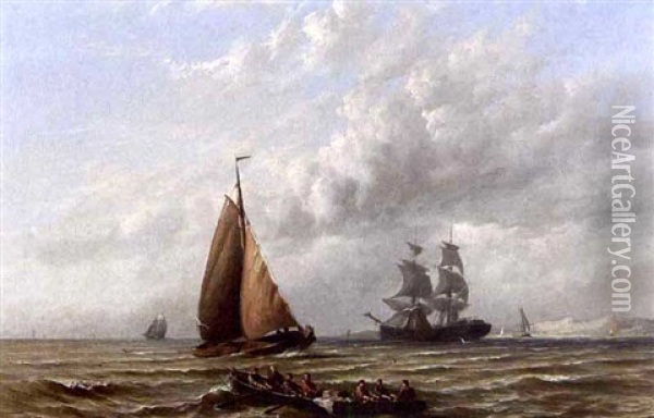 Shipping In A Calm Oil Painting - Hermanus Koekkoek the Younger