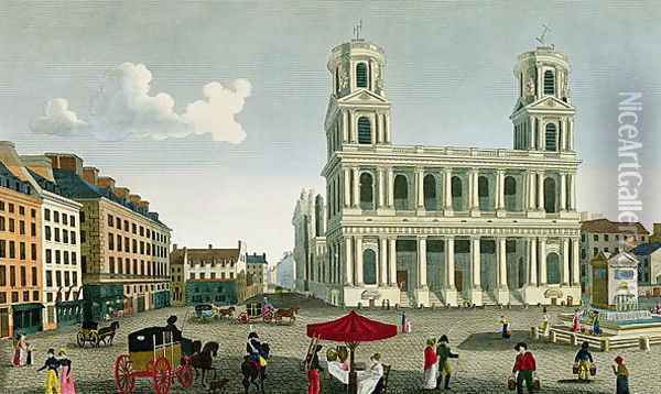 View of the Church of Saint-Sulpice, engraved by Anne Rosalie Filleul (nee Bouquet) (1752-94) Oil Painting - Henri Courvoisier-Voisin