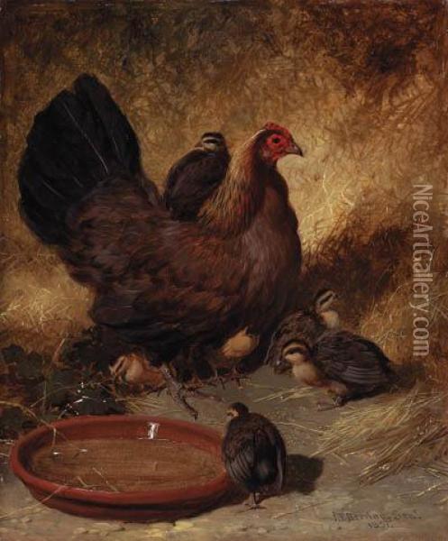 A Hen And Chicks Oil Painting - John Frederick Herring Snr