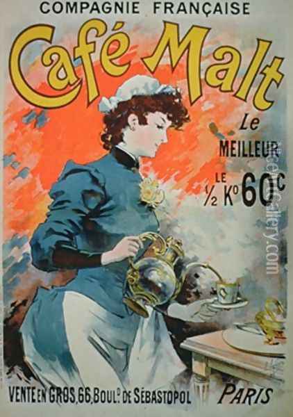 Advertisement for Cafe Malt Oil Painting - Lucien Lefevre