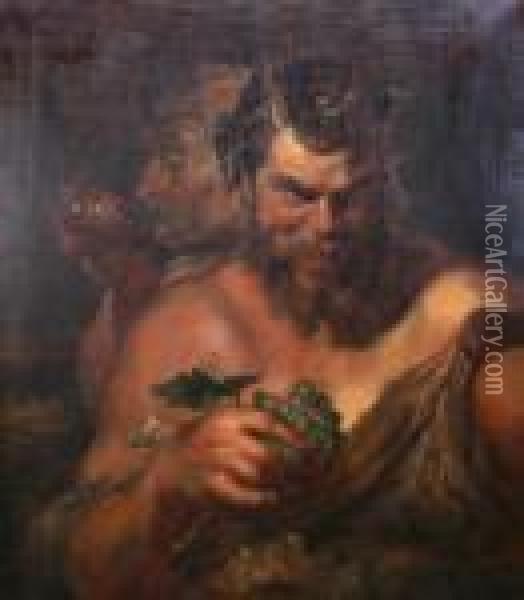 Tva Satyrer Oil Painting - Peter Paul Rubens