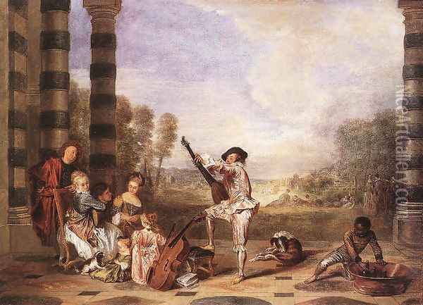 Les Charmes de la Vie (The Music Party) c. 1718 Oil Painting - Jean-Antoine Watteau