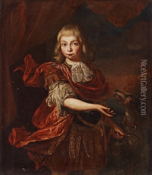 A Boy In An Antique Costume With A Dog Oil Painting - Nicolaes Maes
