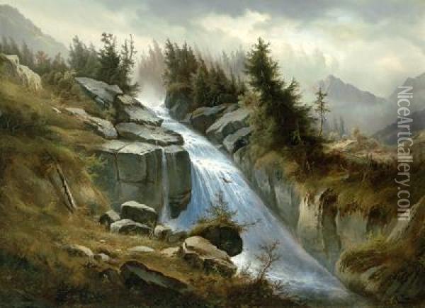 Wasserfall In Den Alpen Oil Painting - Josef Thoma