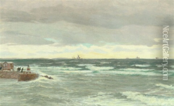 Molen Ved Molle, Sverige, I Baggrunden Des Sjaellandske Kyst Oil Painting - Vilhelm Karl Ferdinand Arnesen