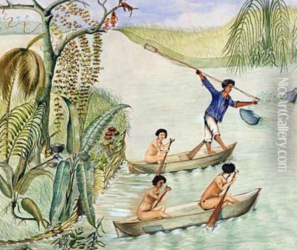 Manati Hunting Lake Nicaragua Oil Painting - F. Deiezmann