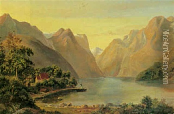 So Omgivet Af Hoje Bjerge, Sydtyskland Oil Painting - Johann Hermann Carmiencke