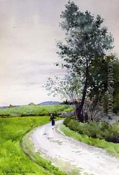 Paysanne Sur Un Chemin Oil Painting - Jules-Alexandre Gamba De Preydour