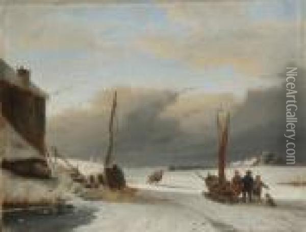Hollandische
 Winterlandschaft Oil Painting - Andreas Schelfhout
