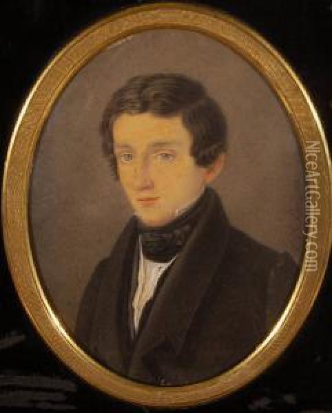 Half Length Portrait Of A Young Gentleman Oil Painting - Jean Louis Petit