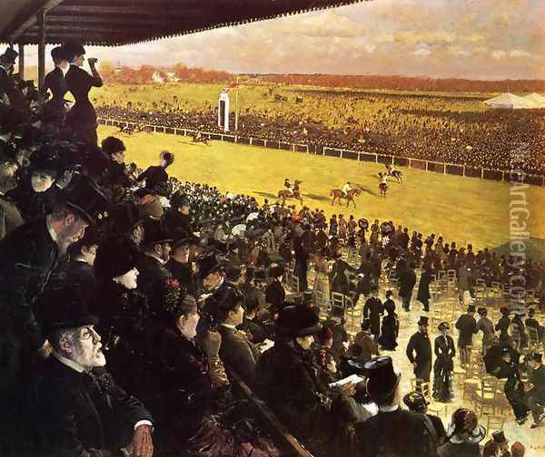 The Races at Longchamps from the Grandstand Oil Painting - Giuseppe de Nittis
