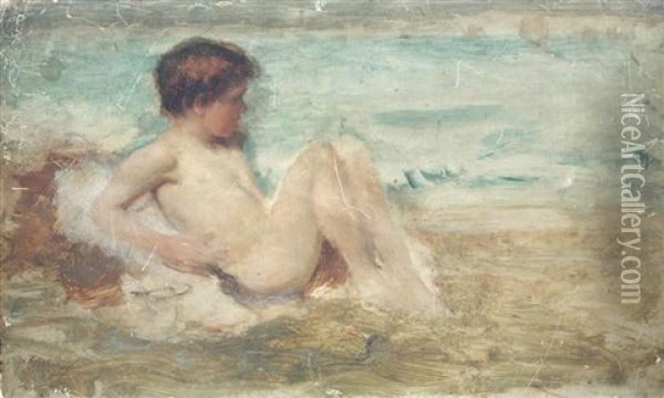 Boy On The Sea Shore Oil Painting - John Macallan Swan