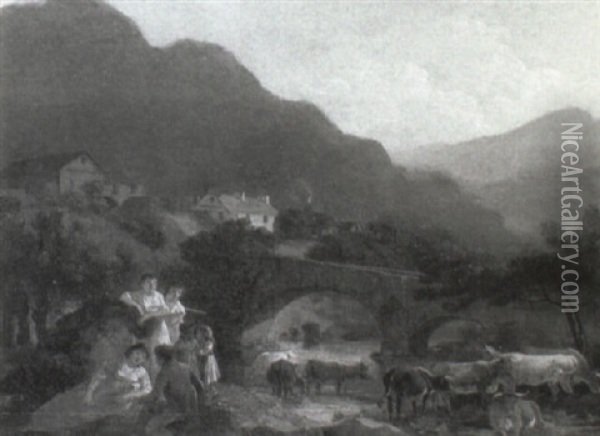 Landscape Near Masham Oil Painting - Julius Caesar Ibbetson