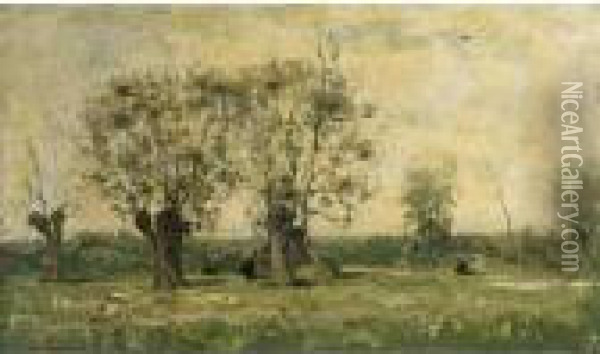 Landscape With Willow Trees Oil Painting - Antoine Chintreuil