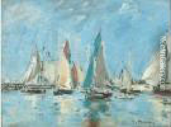 Trouville, Voiliers Maree Haute Oil Painting - Eugene Boudin