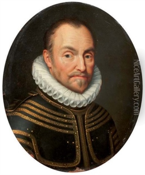 Portrait Of William I Of Orange, William The Silent, In Armor And White Collar Oil Painting - Cornelis De Visscher