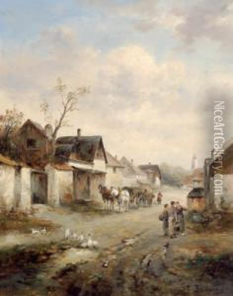 Plausch Auf Der Dorfstrase Oil Painting - Emil Barbarini