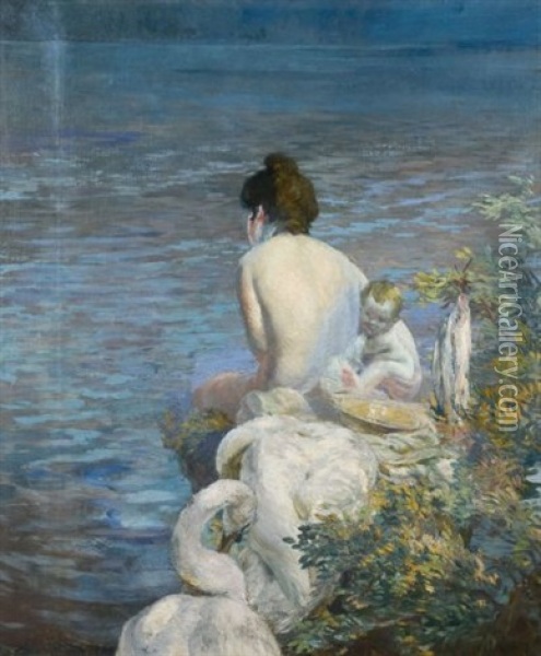 Baigneuse Au Cygne Oil Painting - Albert Besnard