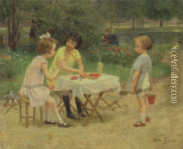 Lunch Time In The Park Oil Painting - Victor Gabriel Gilbert