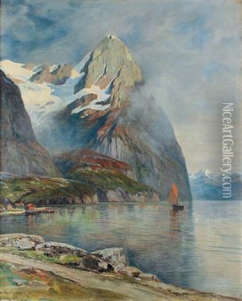 Norwegische Fjordlandschaft Oil Painting - Anton Reckziegel