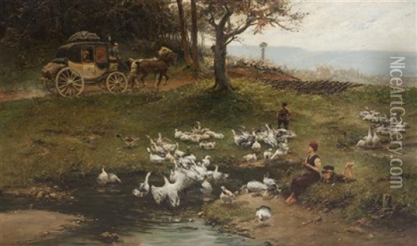 The Goose Girl Oil Painting - Pius Ferdinand Messerschmitt