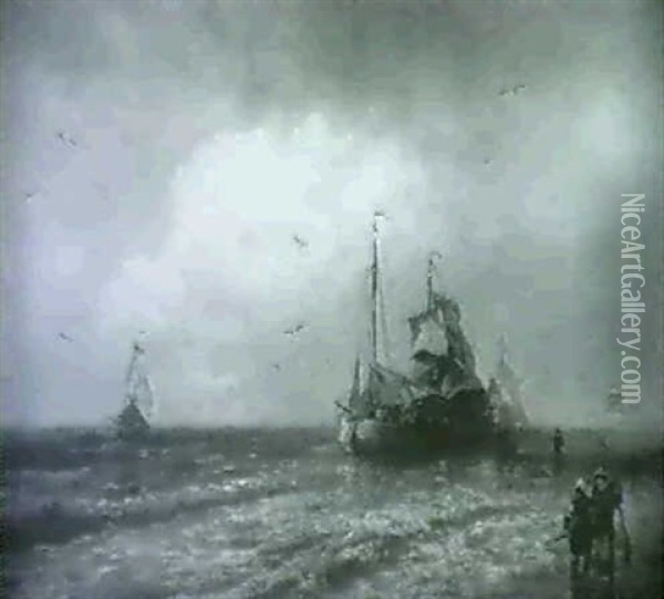 Fishing Boats Oil Painting - Hermann Herzog