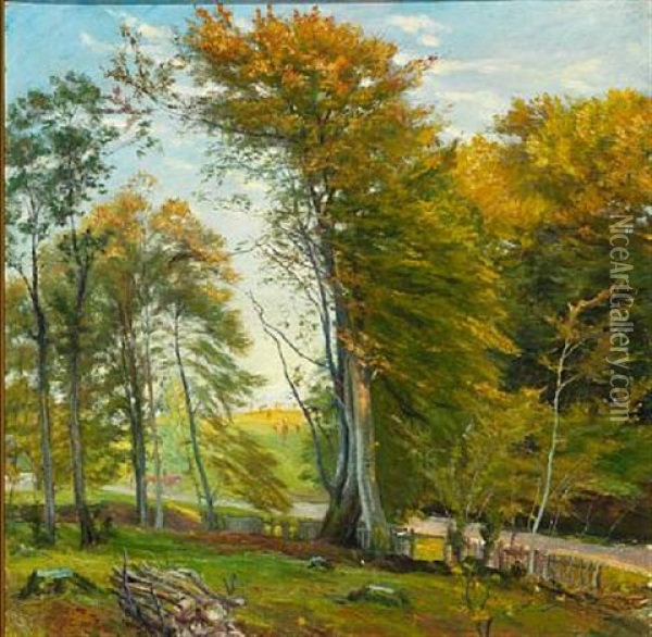 Road Through The Woods, Autumn Oil Painting - Theodor Philipsen