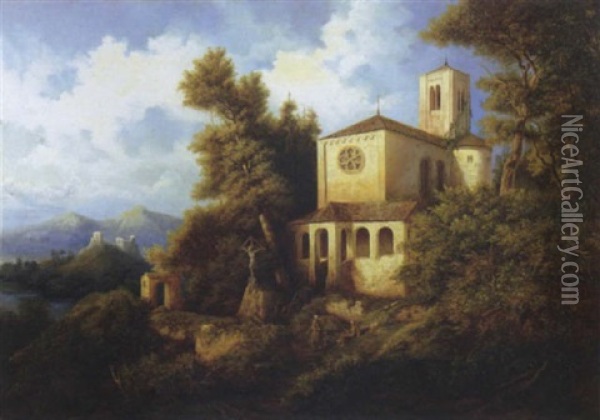 Chiesa Nel Paesaggio Oil Painting - Gustaf Wilhelm Palm