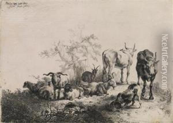 Die Landschaft Mitder Herde Und Dem Milchmadchen Oil Painting - Johannes Van Noordt