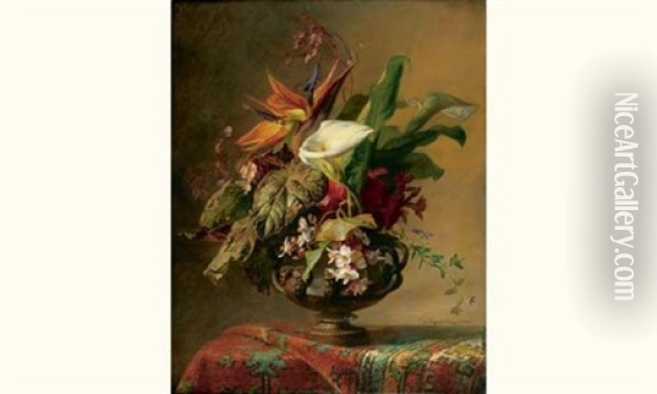 Bouquet De Fleurs Exotiques Oil Painting - Elise (Puyroche) Wagner