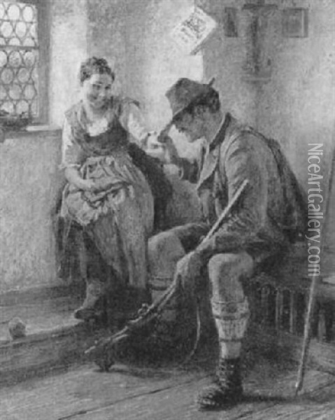 Jager Und Dirndl In Der Stube Oil Painting - Hermann Kauffmann the Elder