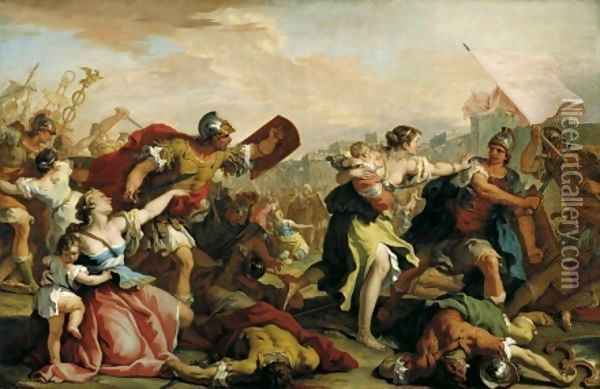 Battle of the Romans and the Sabines c 1700 Oil Painting - Sebastiano Ricci