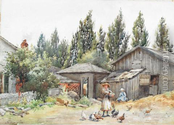 Feeding The Hens Oil Painting - Charles Macdonald Manly