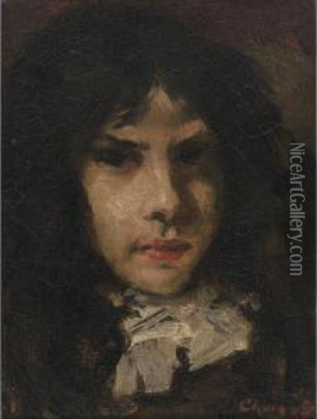 Head Of A Girl Oil Painting - William Merritt Chase