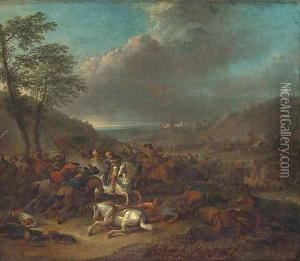 A cavalry battle between Christians and Turks Oil Painting - Karel Breydel
