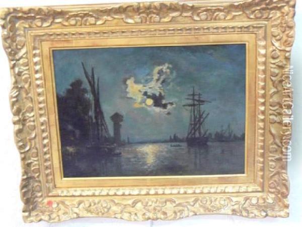  Clair De Lune Sur Un Port Hollandais  Oil Painting - Frank Myers Boggs