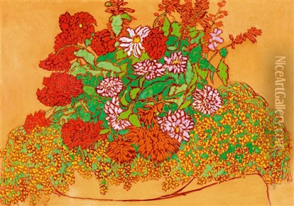 Stream Of Stylized Flowers, 1914 Oil Painting - Jozsef Rippl-Ronai