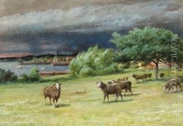 The Chicken House And A Coming Squall At Mattapoisett, Mass; Twoworks Oil Painting - James Brade Sword