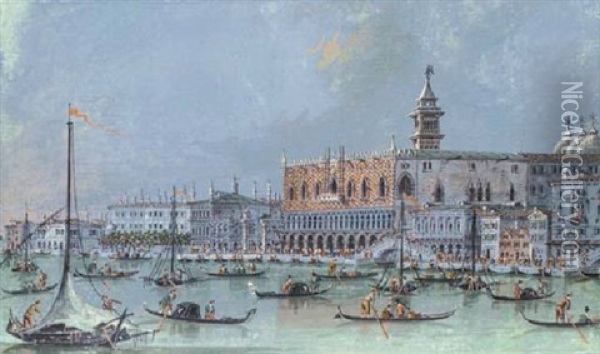 View Of The Doge's Palace, Venice Oil Painting - Giacomo Guardi