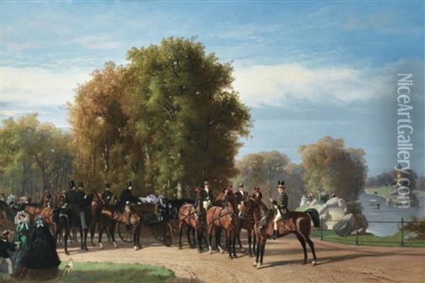 Promenade De L'empereur Napoleon Iii Et De L'imperatrice Au Bois De Boulogne Oil Painting - Henri d'Ainecy Montpezat