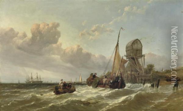 A Tender Approaching A Fleet Of Warships Oil Painting - William Clarkson Stanfield