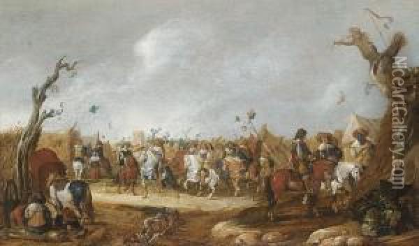 A Cavalry Encampment Oil Painting - Palamedes Palamedesz. (Stevaerts, Stevens)