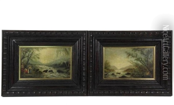 Pair Of English Riverscapes Oil Painting - William Adolphus Knell