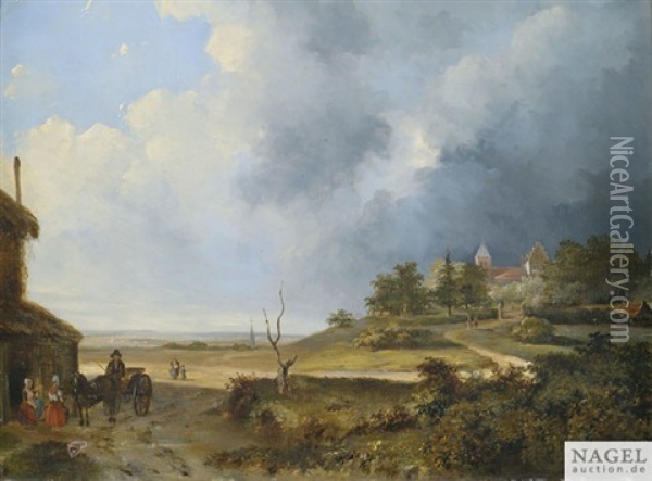 Weite Hollandische Landschaft Mit Gehoft Und Herrenhaus Auf Einer Anhohe Oil Painting - Cornelis Francois Roos